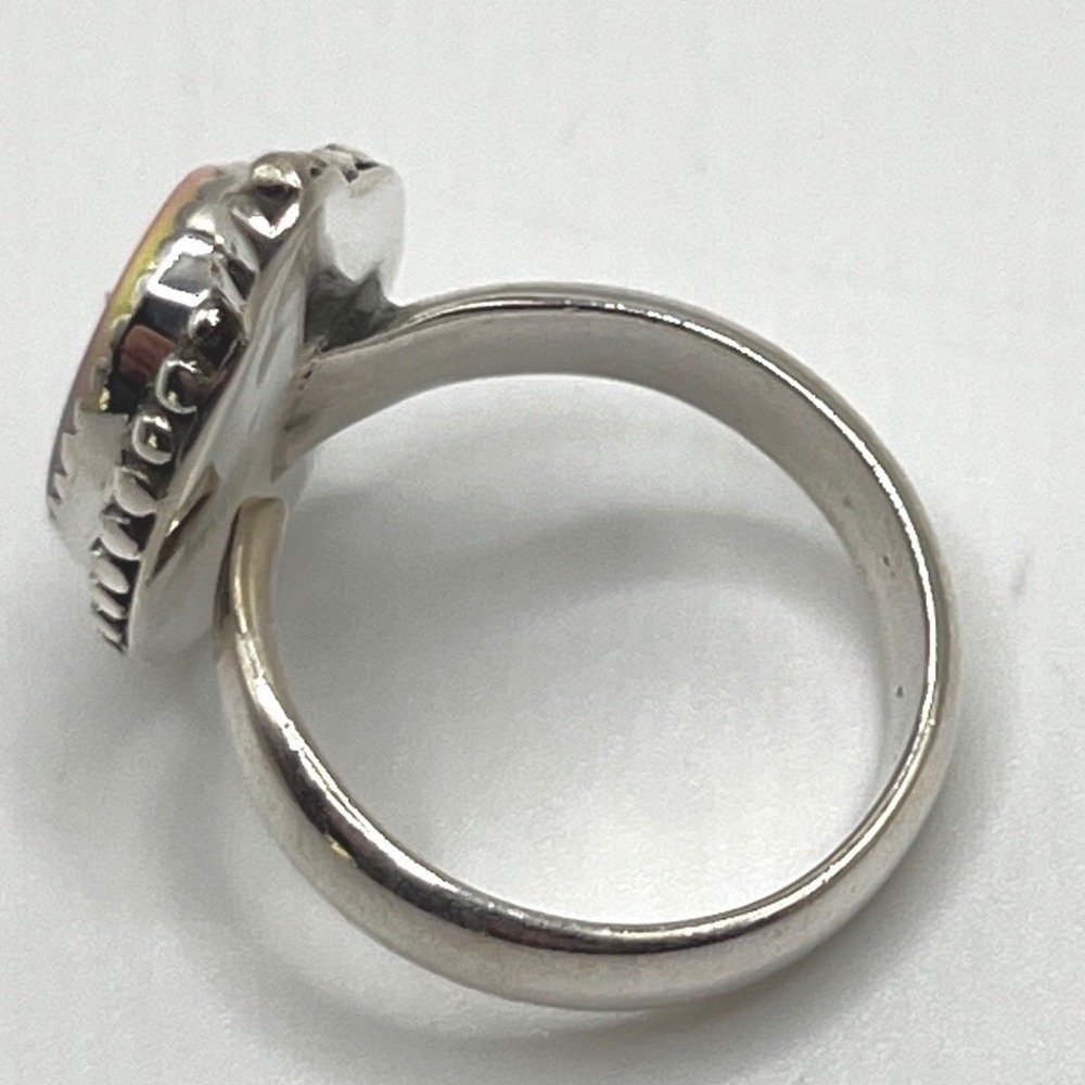 Vintage Style Oval Aurora Opal Beaded Bezel .925 Sterling Silver Statement Ring - Picture 5 of 6